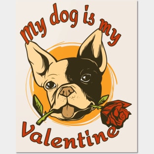 My Dog Is My Valentine Funny Valentines Day French Bulldog Posters and Art